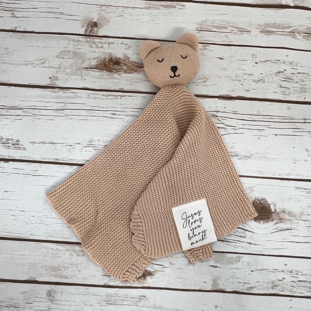 Our House Above NWOT Bear Tan Security Blanket "Jesus Loves You Beary Much"